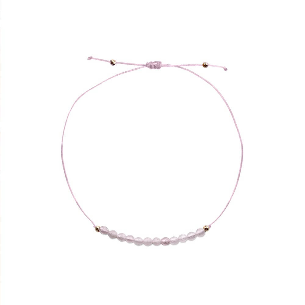bracelet ficelle vertus amour pierre quartz rose