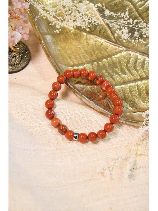 bracelet lithothèrapie perles pierre Jaspe Rouge 8mm