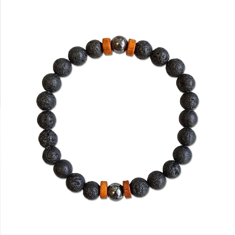 Bracelet lithotherapie homme vertus hematite pierre de lave